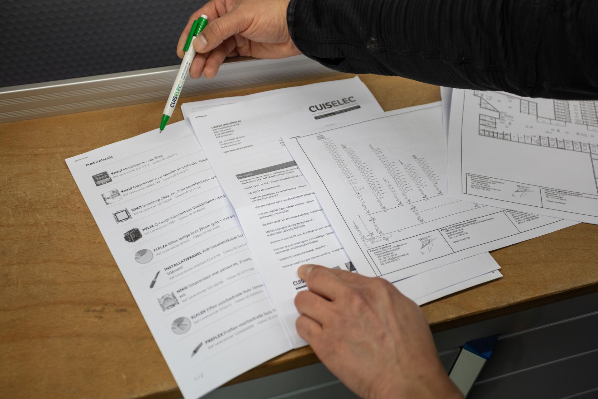 Overzicht van materiaallijst en schema voor elektrische installatie